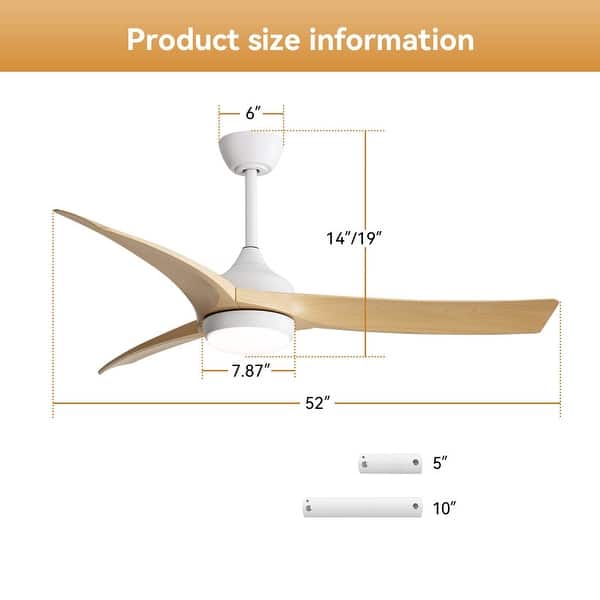 dimension image slide 8 of 29, Sofucor 42"/48"/ 52"/60"Noiseless Walnut Wood Ceiling Fan with Remote Control, Integrated Light Optional