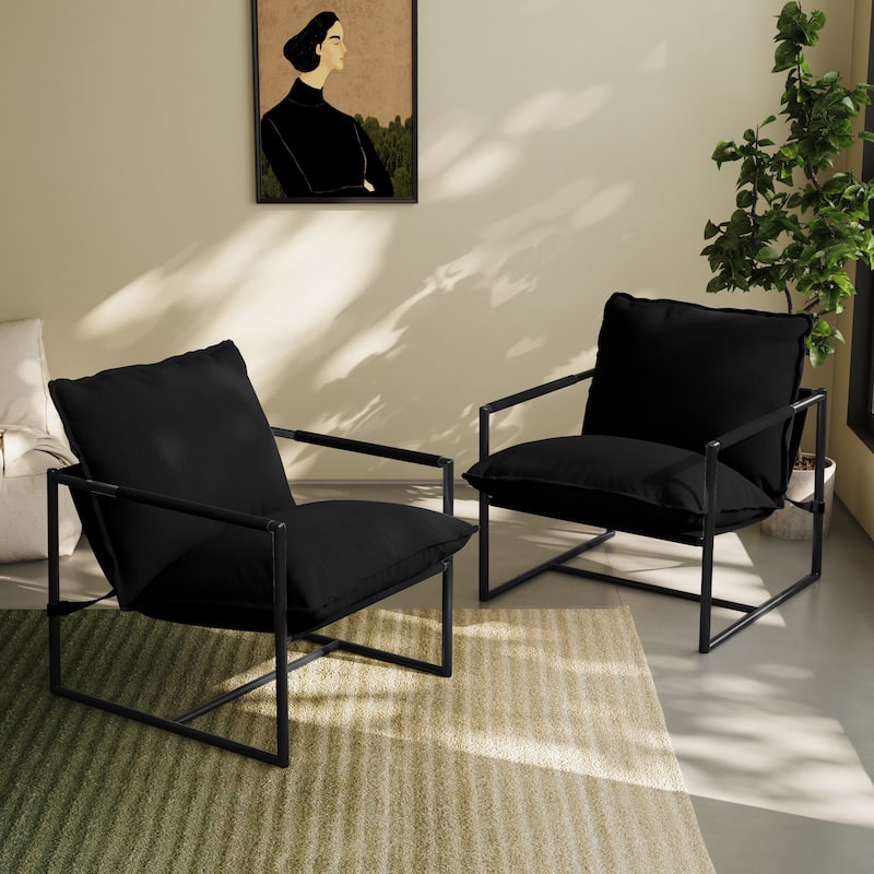 Modern Metal Frame Upholstered Sling Accent Armchair Set of 2