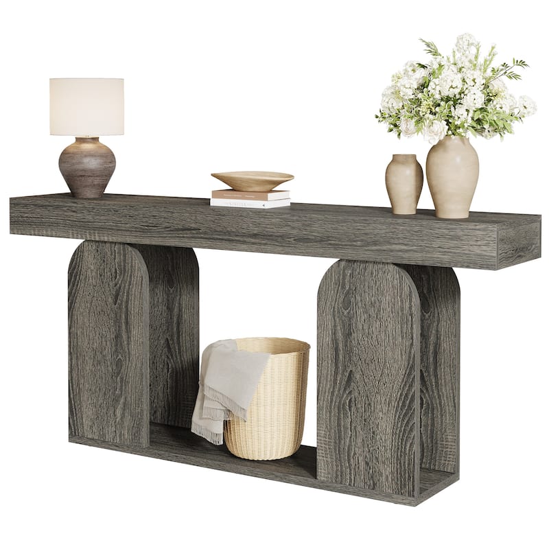 Long Wood Entryway Table, Storage Shelf Sofa Console Table, Living Room Hallway Foyer Behind Couch