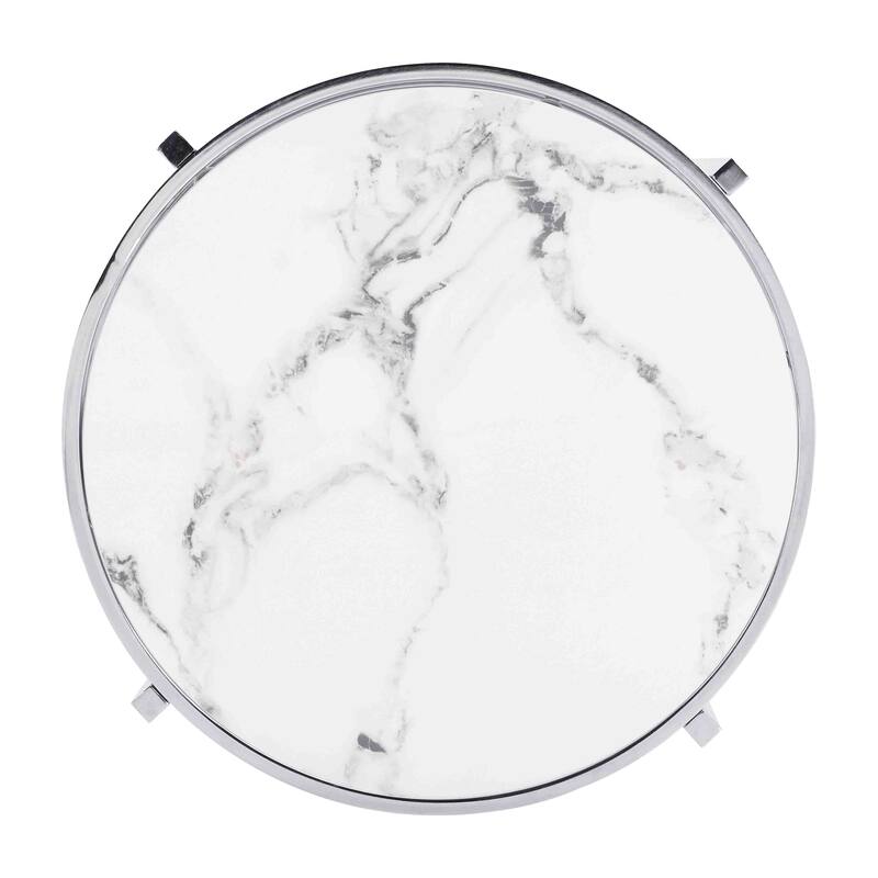 Modern Round End Table with Sintered Stone Top, Chrome/ Silver End Table for Living Room 20.67''W x 20.67''D x 21.65''H