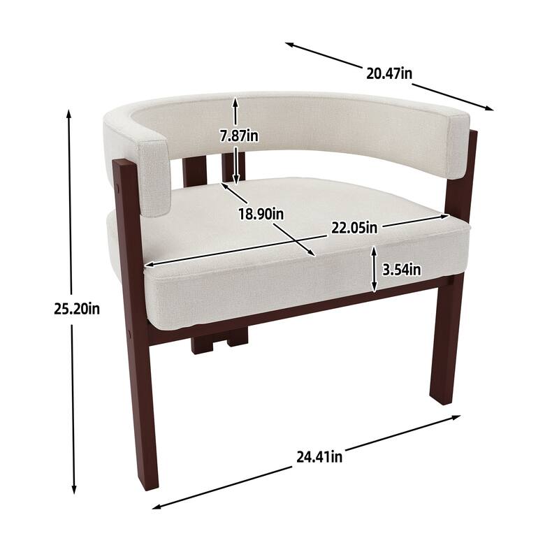 Modern Accent Chenille Upholstered Armchair with Open Back 3 Legs Barrel Dining Chair Comfy Side Chair-Beige