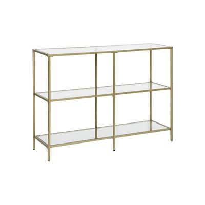 Metallic Gold 3-Tier Storage Console Table with Tempered Glass Shelves and Steel Frame - 39.4"L x 11.8"W x 28.7"H