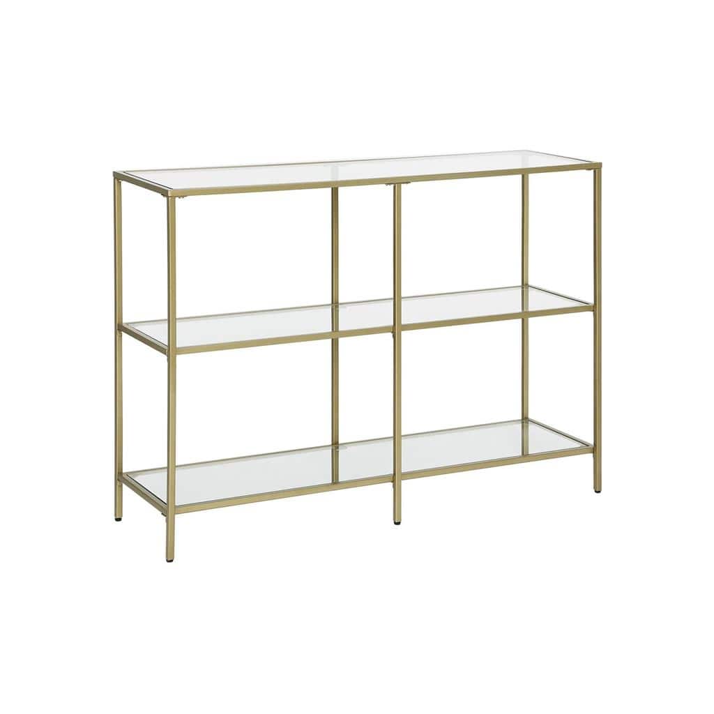 Metallic Gold 3-Tier Storage Console Table with Tempered Glass Shelves and Steel Frame - 39.4"L x 11.8"W x 28.7"H