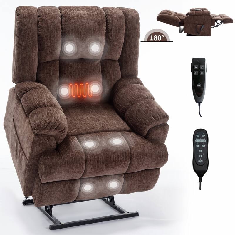 Roomfitters Dual Motor Power Lift Recliner Chair with Heat and Massage Infinite Position Heavy Duty Sofa for Seniors