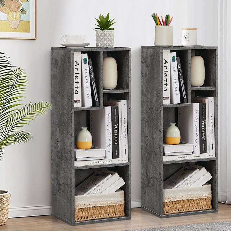 Javlergo Set of 2 Modern 4-Tier Bookshelves Asymmetric Storage Shelf Horizontal or Vertical Bookcase for Living Room Bedroom - Grey