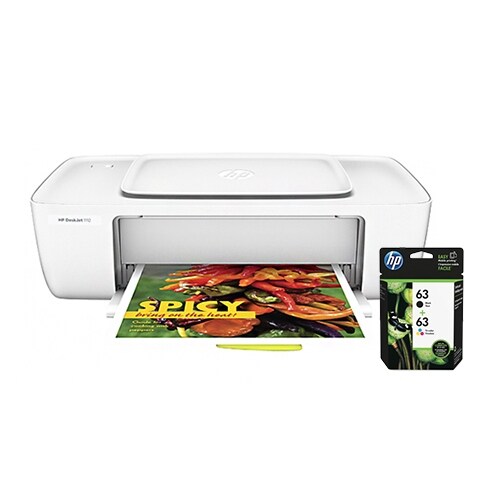 "HP DeskJet 1112 Printer w/ 63 Ink Cartridge - Black, Tri ...