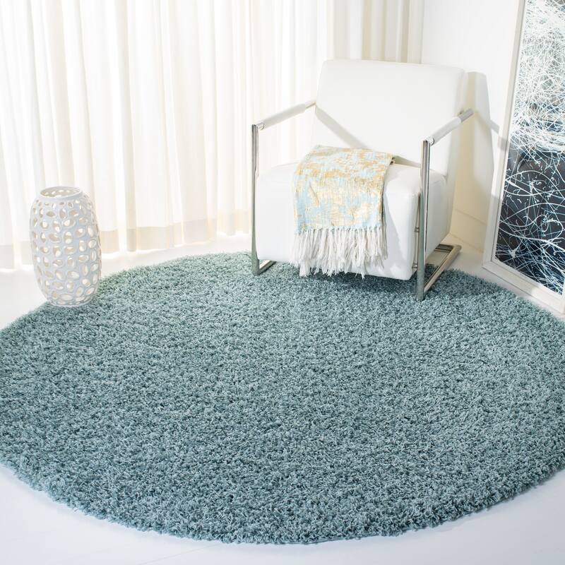 SAFAVIEH Athens Shag Ilaha 1.5-inch Thick Rug - 6'7" x 6'7" Round - Seafoam