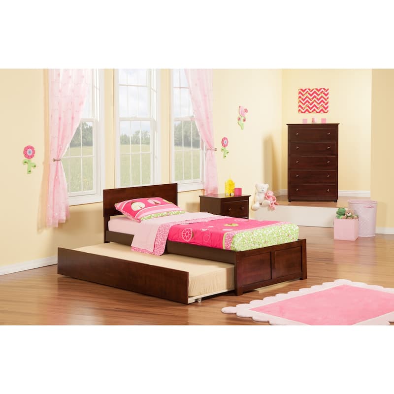 AFI Orlando Platform Bed with Footboard & Twin XL Trundle - Walnut - Twin XL