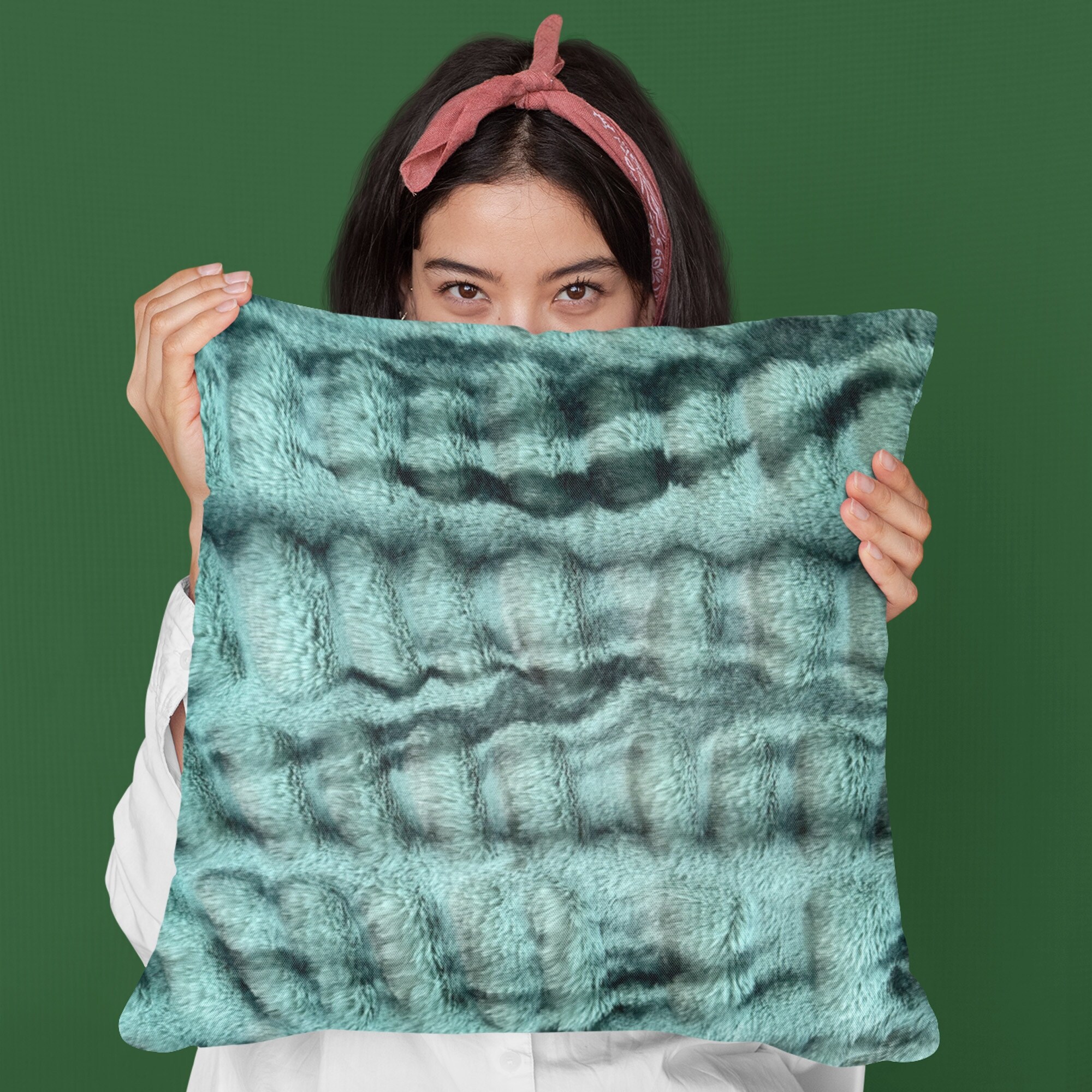 Teal faux fur pillow online
