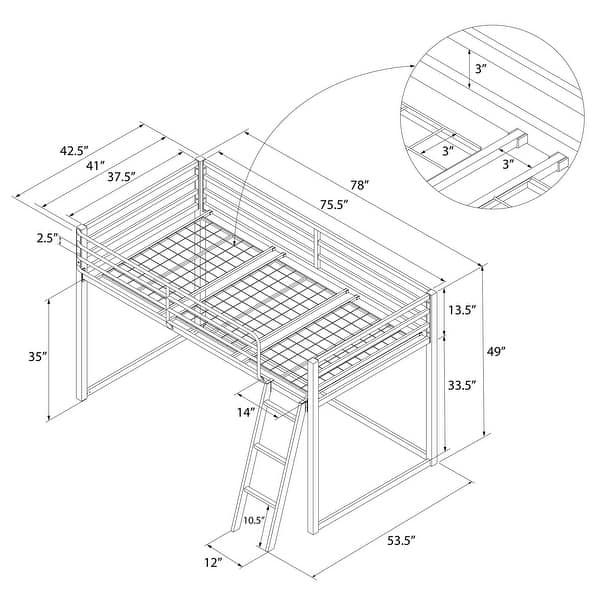 dimension image slide 0 of 2, Little Seeds Monarch Hill Haven Twin Size Metal Junior Loft Bed