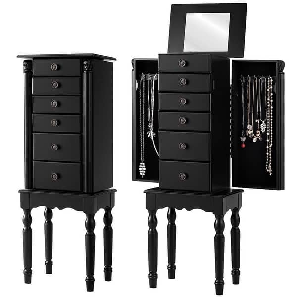 Shop Black Wood Jewelry Armoire 6 Drawer Storage Chest With Mirror