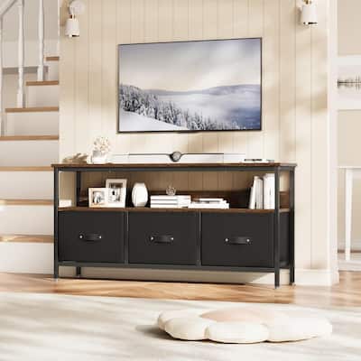 Dresser TV Stand with 3 Fabric Drawers for 55'' TV, Black + Brown - N/A