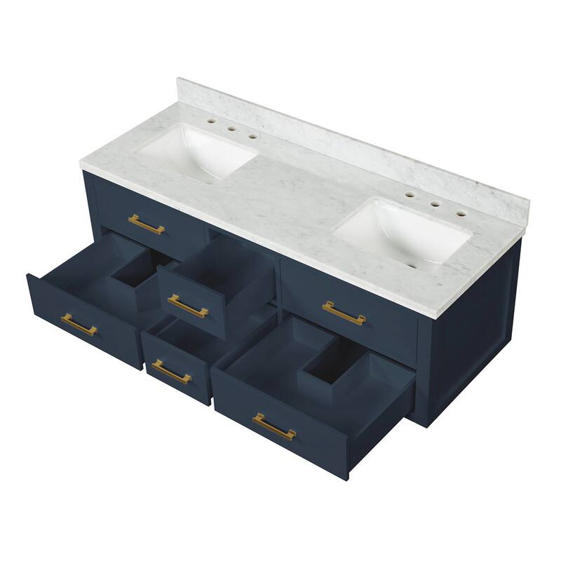 Lexora Castor Double Bath Vanity, Carrara Marble Top, and Mirrors