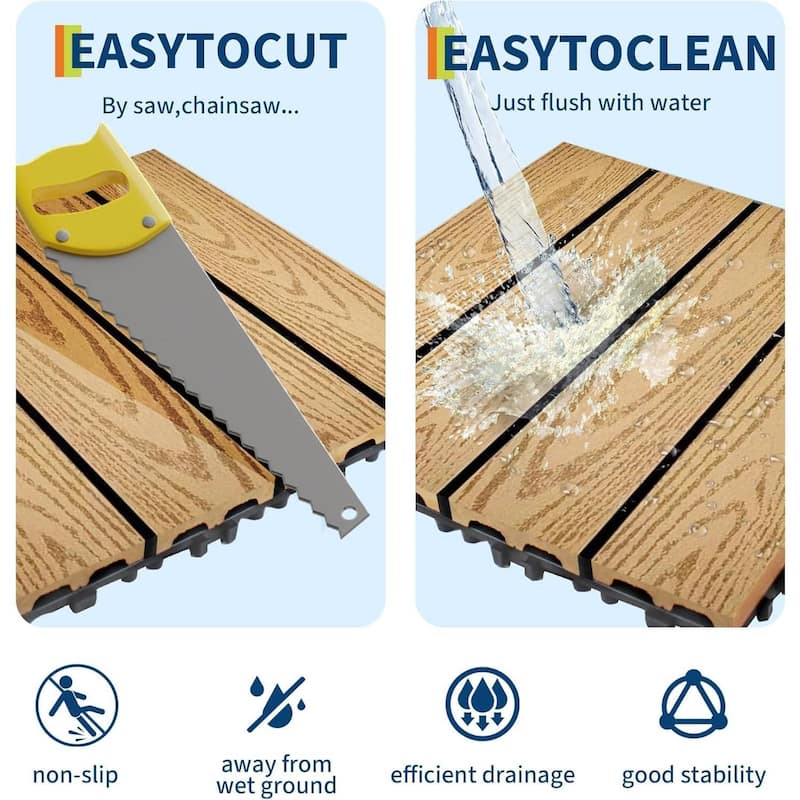 9-Pack 12"X12" Waterproof Interlocking Patio Flooring Composite Deck Tiles for Indoor & Outdoor Use