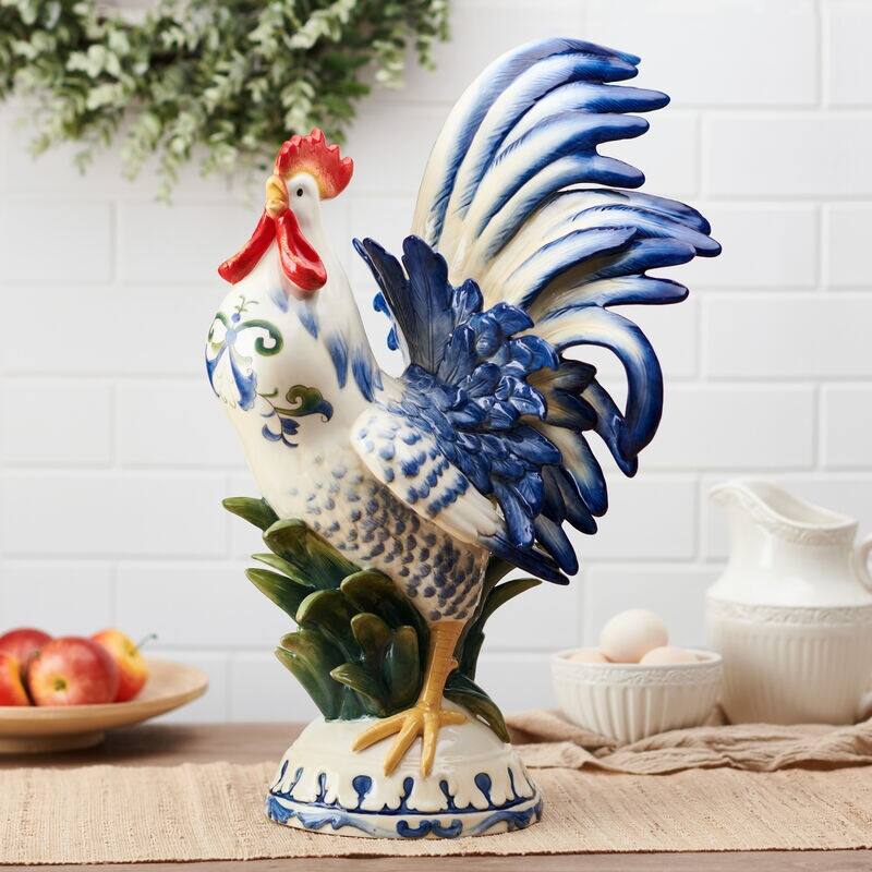 Fitz and Floyd Sicily Blue Rooster Figurine, 20.5 Inch