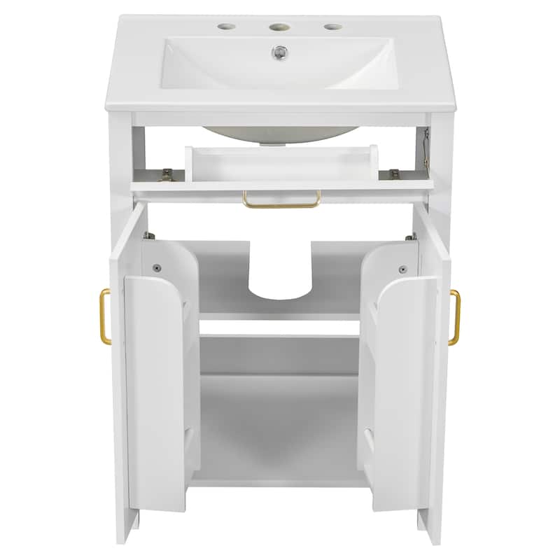48 Inch Modern Bathroom Vanity Ceramic Sink Soft Close Doors Flip Drawer Double Layer Shelves
