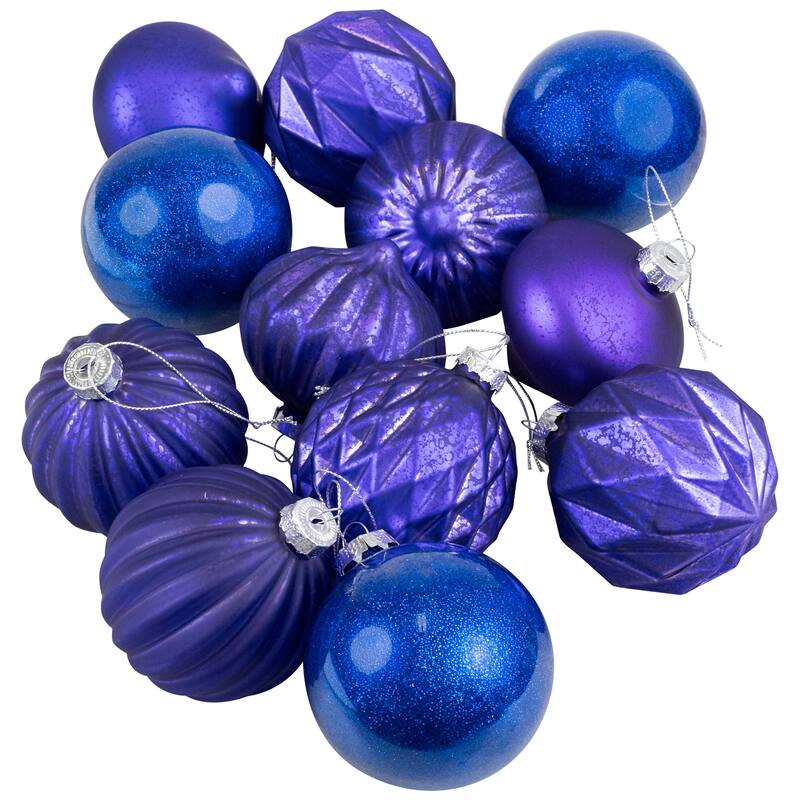 Multi Finish Ball and Onion Christmas Ornaments - 3.25" - Royal Blue and Purple - Set of 12