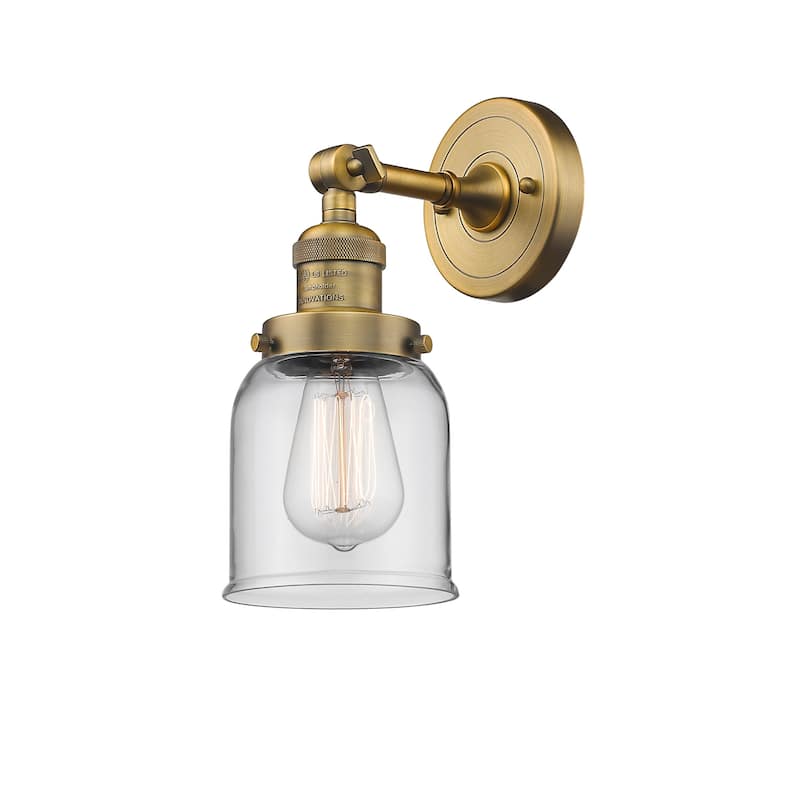 Innovations Lighting Small Bell Single Light 10" Tall Bathroom Sconce - Brushed Brass / Clear