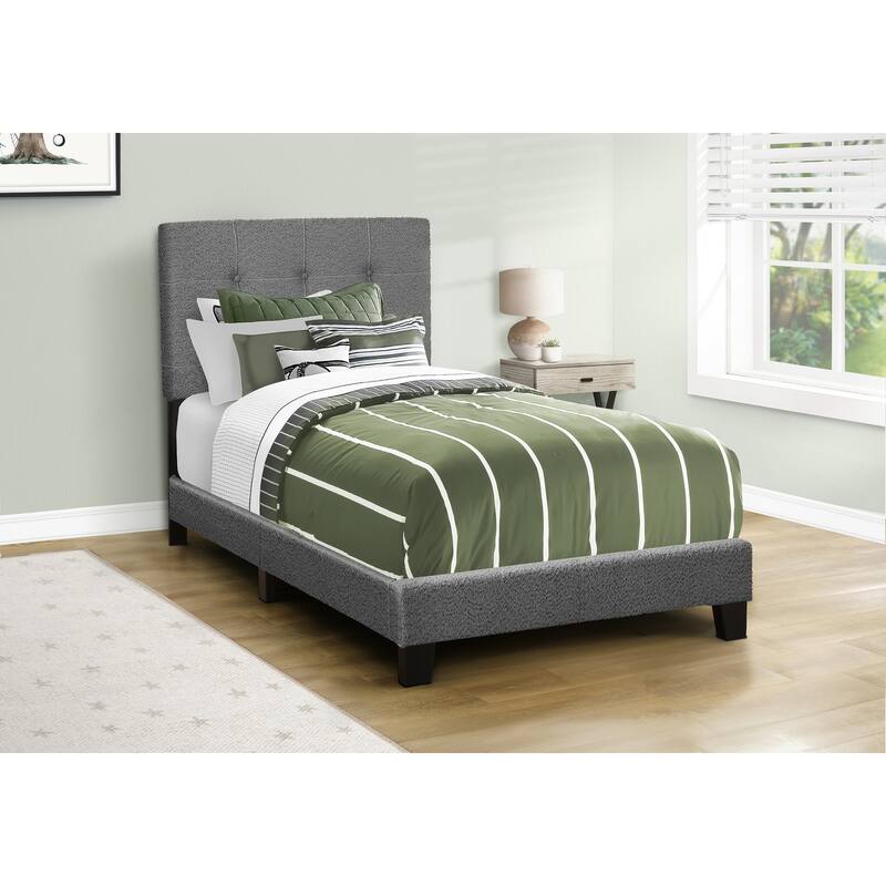 Twin Size Upholstered Bed Frame in Dark Grey Boucle - Grey