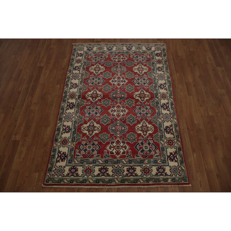 Hand Knotted Oriental 100% Wool Carpet Traditional Geometric Red Kazak Area Rug - 6' 0'' X 4' 0''