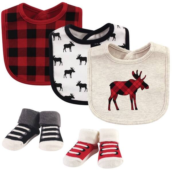 slide 1 of 1, Hudson Baby Infant Cotton Bib and Sock Set 5pk, Moose, One Size - Moose - One Size