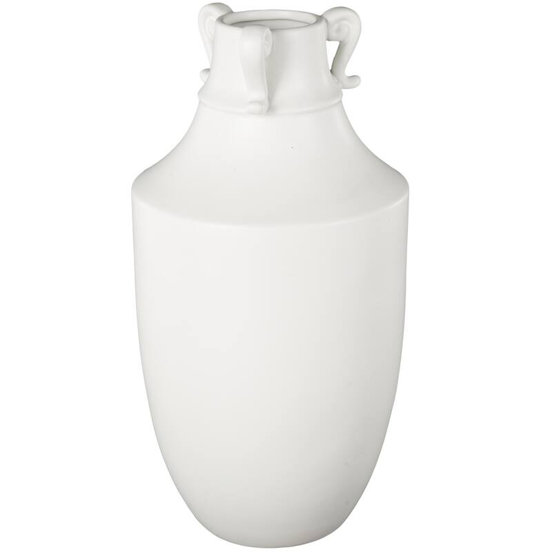 White Ceramic Sleek Amphora Decorative Vase with Scroll Handles