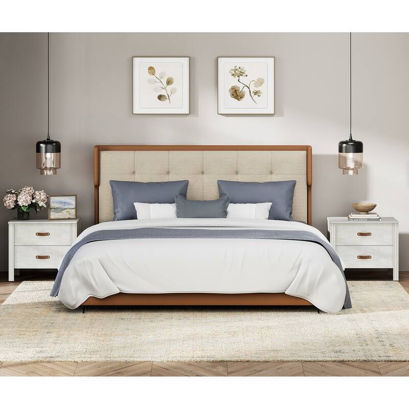 WAMPAT Set of 2 Wood Nightstand for Bedroom, Small Side Table with 2 Drawers，White