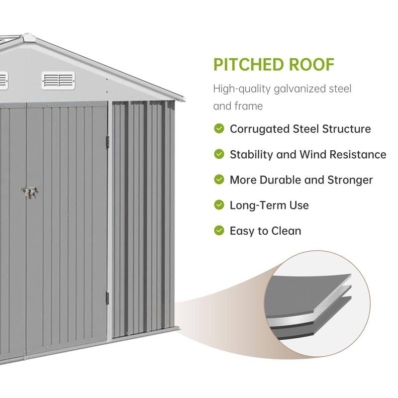 8x8 FT Metal Outdoor Storage Shed, Steel Utility Tool Shed Storage House with Lockable Door Design