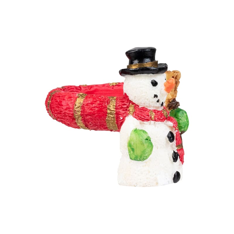 Smiley Snowman with Top Hat Christmas Taper Candle Rings - 1.5" - Set of 8
