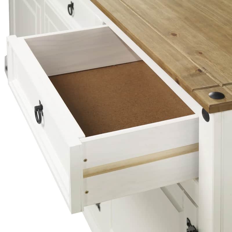 OS Home and Office Furniture Model COW917 Cottage Series Wood Buffet Sideboard in Distressed White