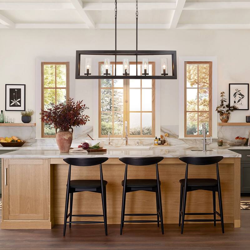 5-Light Modern Farmhouse Linear Oil-Rubbed Bronze Clear Glass Chandelier - Oil-Rubbed Bronze - 36.6 in. W x 10.24 in. H