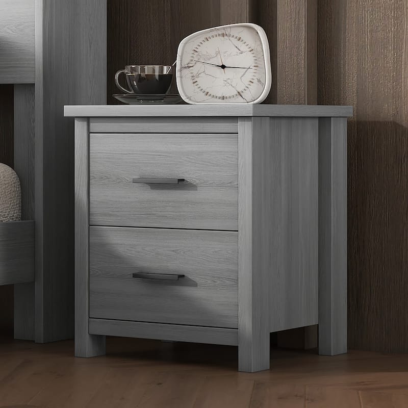 Dark Walnut Vintage Nightstand with Two Spacious Drawers, Simple & Modern Design