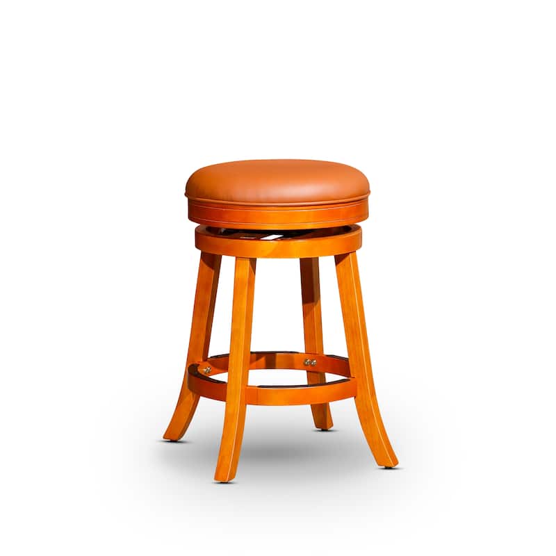 DTY Indoor Living Creede Backless Swivel Stool - Natural Finish/Saddle Bonded Leather - Counter Height - 23-28 in.