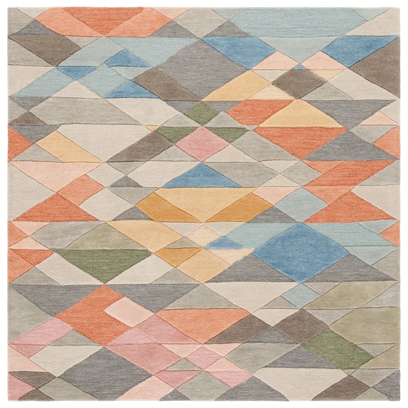 SAFAVIEH Handmade Rodeo Drive Hyrije Mid-Century Modern Wool Rug - 7' Square - Grey/Blush - Square