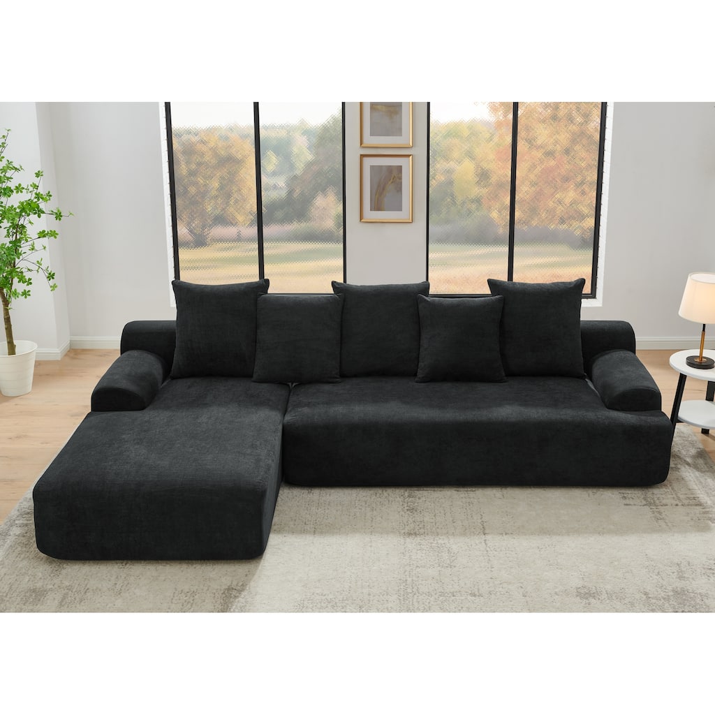 Roomfitters Modern Upholstered L-Shape Sectional Sofa, Modular Compressed Couch for Living Room Bedroom, Melange Velvet