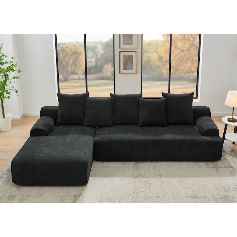 Roomfitters Modern Upholstered L-Shape Sectional Sofa, Modular Compressed Couch for Living Room Bedroom, Melange Velvet - Black