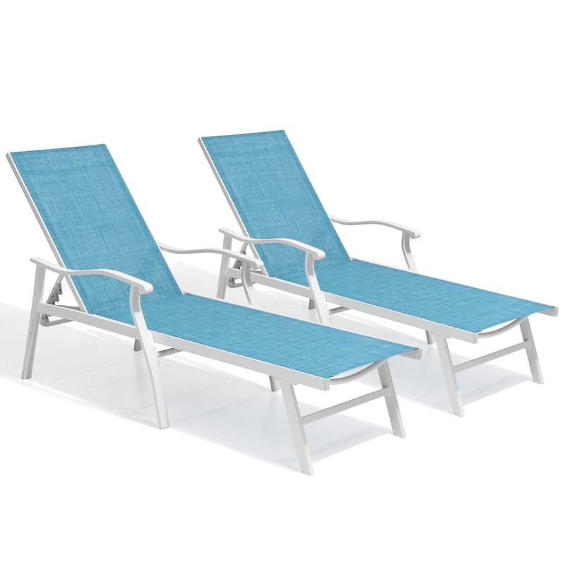 Outdoor Patio Aluminum Adjustable Chaise Lounge Chairs (Set of 2) with Arms - See Picture