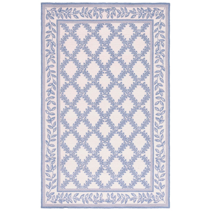 SAFAVIEH Handmade Chelsea Kimber Trellis French Country Wool Rug - 3'9" x 5'9" - Ivory/Light Blue - Rectangle