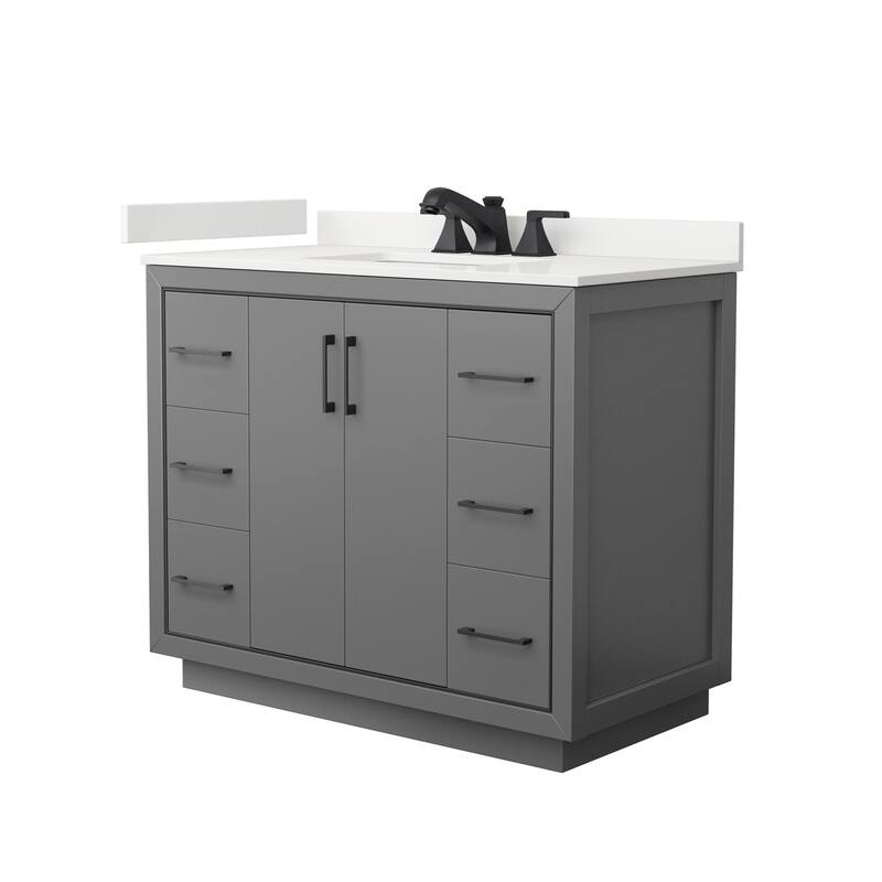 Wyndham Collection WCF111142S-QTZ-US3MXX Icon 42" Free Standing Single - Dark Gray / White Quartz Top / Matte Black