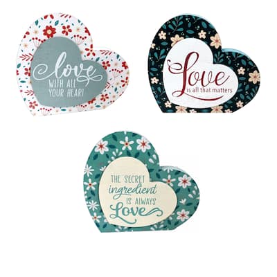 IH Casa Decor Heart Shaped Love Block Sign Asstd - Set of 3