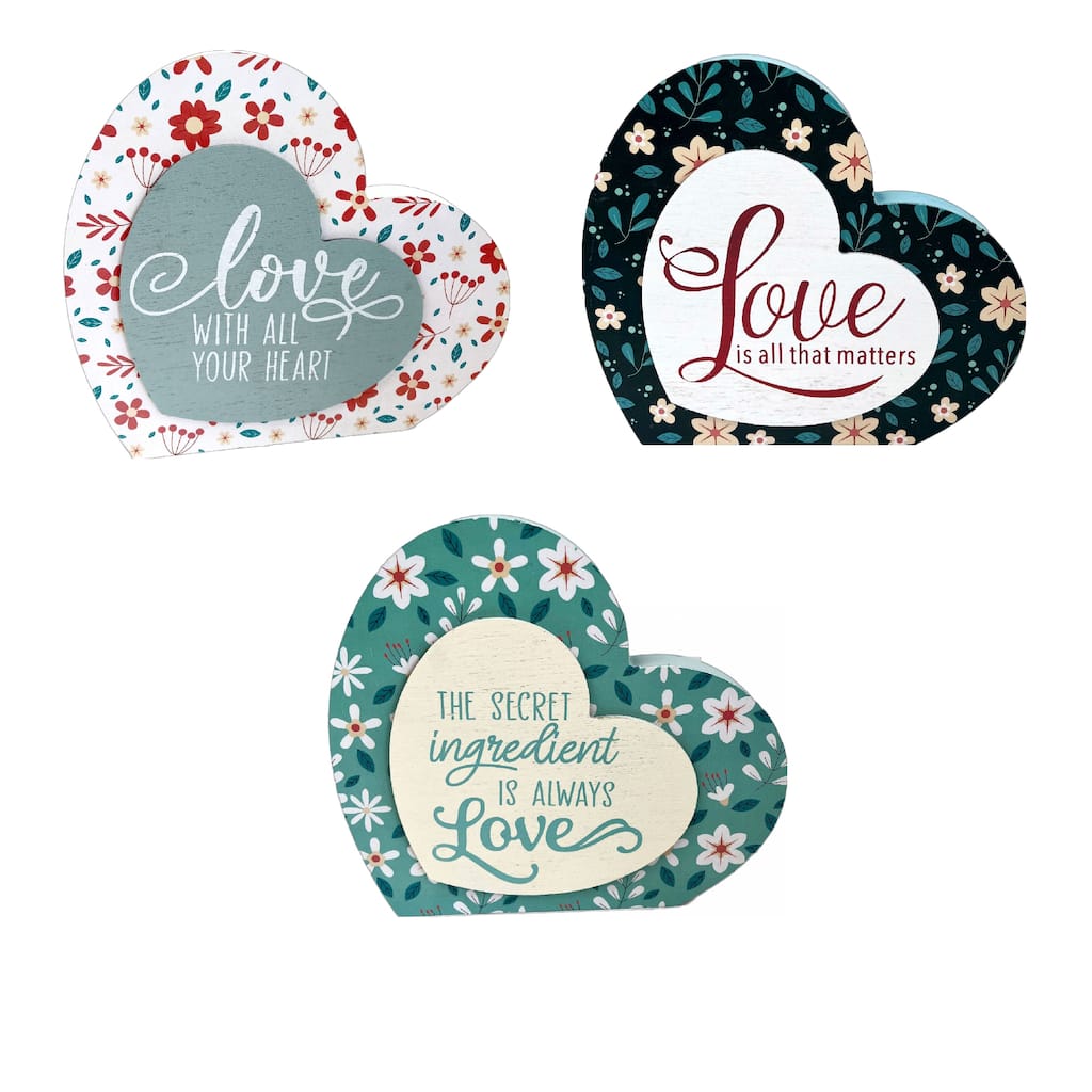IH Casa Decor Heart Shaped Love Block Sign Asstd - Set of 3