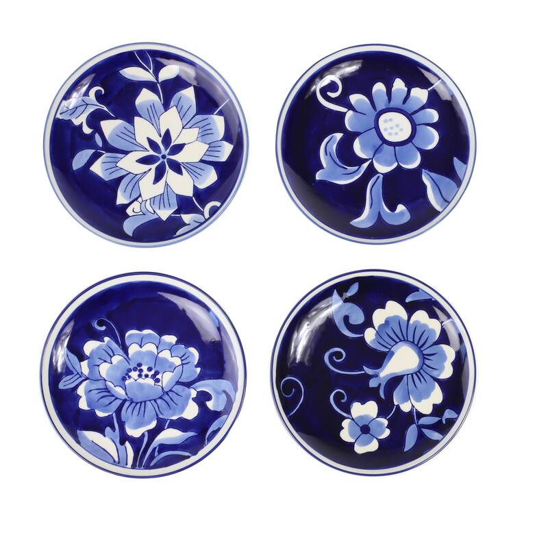 Euro Ceramica Blue Garden 4 Piece 6" Appetizer Plate Set - 6.9 x 6.9 x .9 - Blue & White