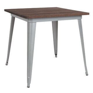31.5" Square Metal Indoor Table with Rustic Wood T