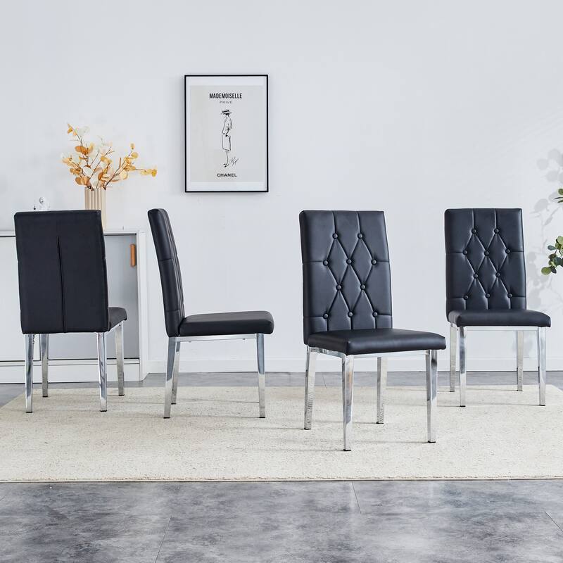 High Back Dining Chair Set of 4 Button Plaid Tufted Soft Cushion Side Chair Living Room Accent Chair Armless Chair
