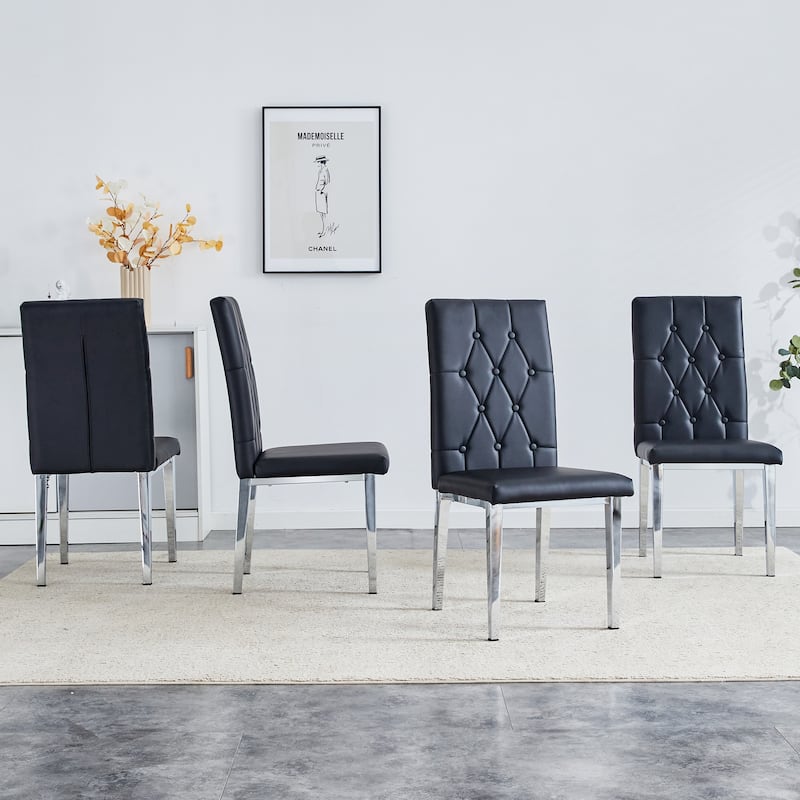 Roomfitters Black/Gray Armless Dining Chairs with Grid Buckle Back Design, Elegant Vintage Look Set of 4 for Dining Room,
