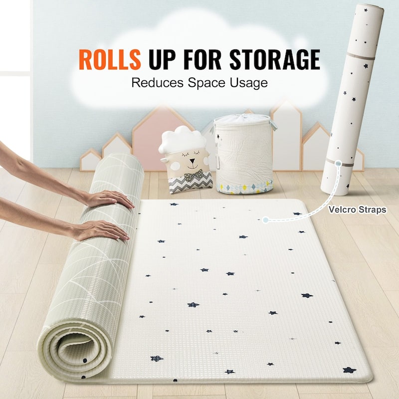 White TPU Baby Play Mat with 0.6 inches Padding and Anti-Slip Sides - 79” L x 55” W
