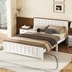 preview thumbnail 2 of 18, Queen Size Wood Platform Bed Wooden Slat Support, Vintage Simple Bed Frame with Rectangular Headboard and Footboard, Grey