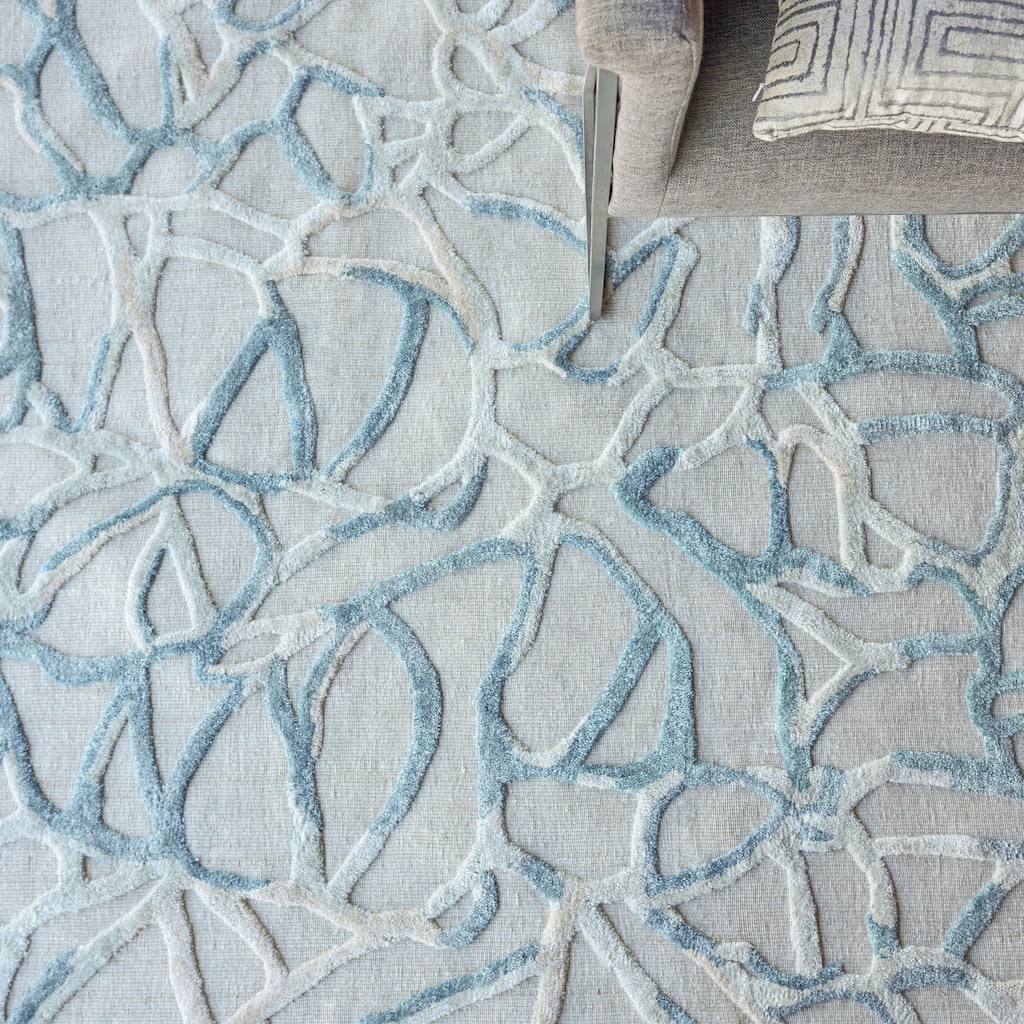 EXQUISITE RUGS Goudy Hand-loomed Wool/Bamboo Silk Blue Area Rug.