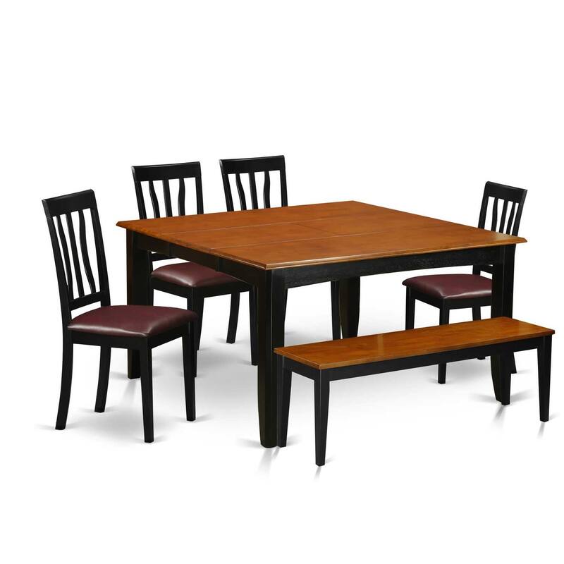 Dining Room Table Set 6 Piece - Kitchen Table with Chairs & Bench - 54x54 Inch - Black Cherry Finish