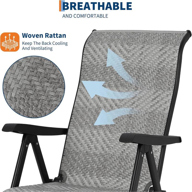 Portable Outdoor Folding Rattan Chaise Lounge Chair with Widened Armrest